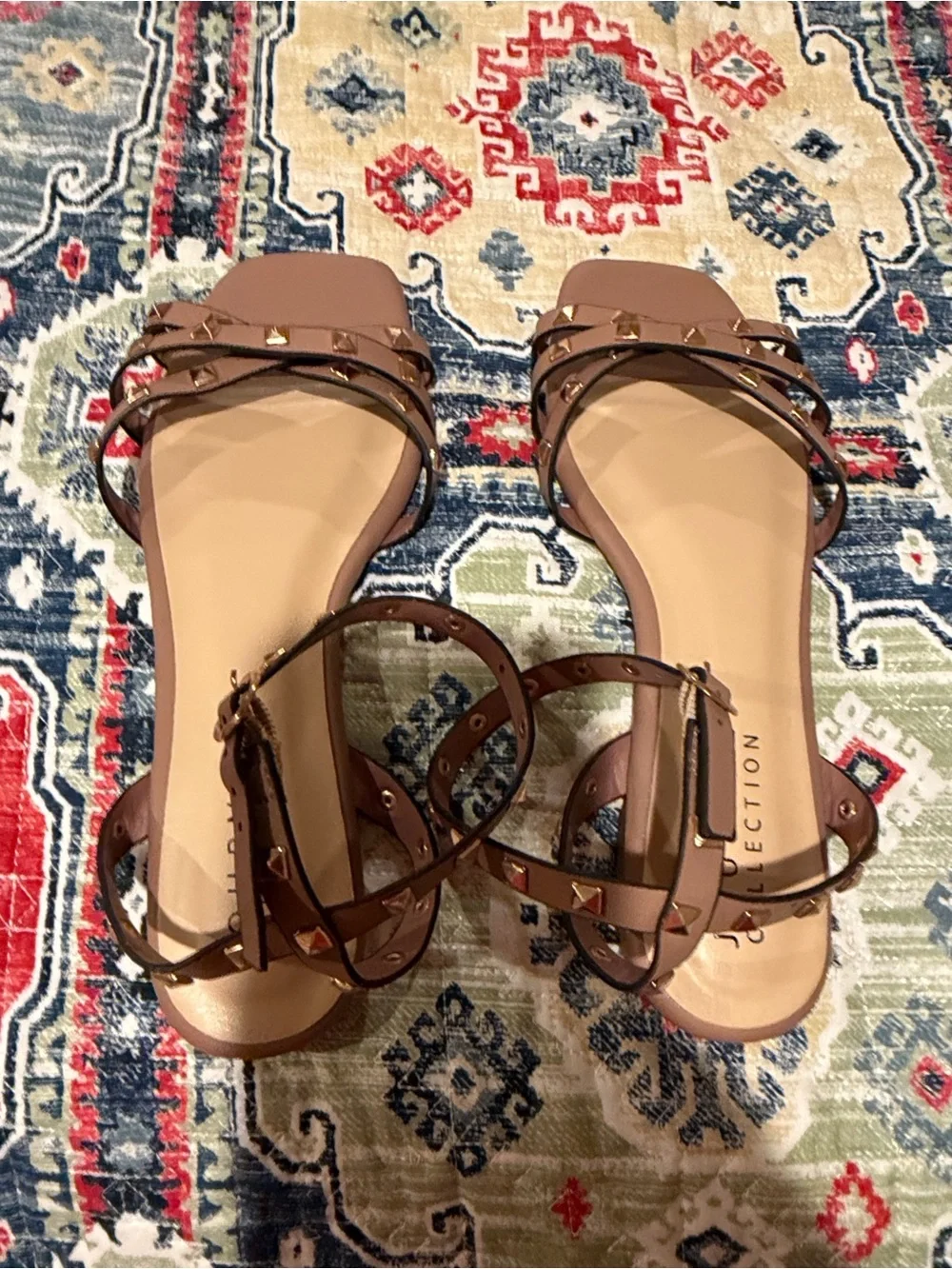 Journee Collection Taupe Studded Strappy Flat Sandal